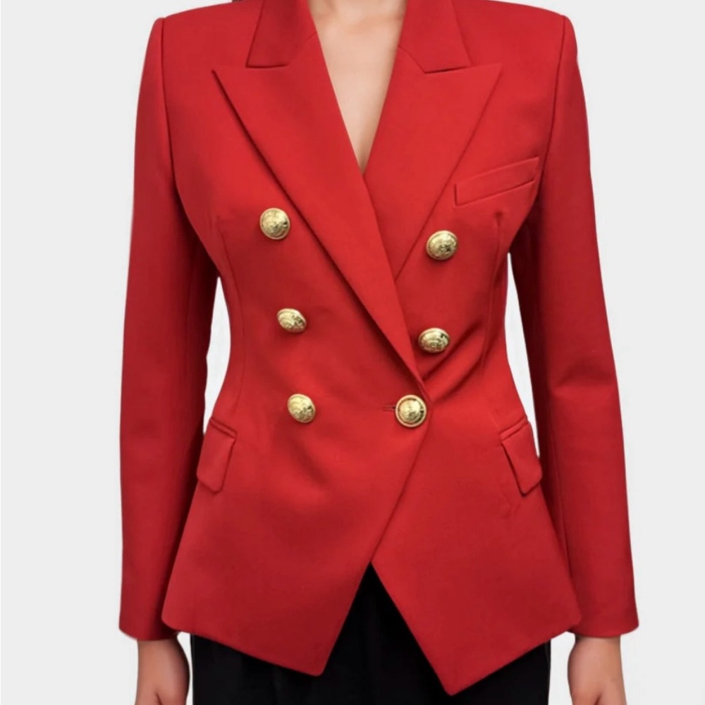 Balmain Red Blazer with Gold Buttons
